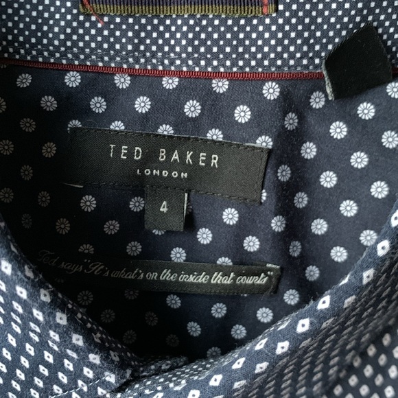 Ted Baker London Short Sleeve Shirt Button Down Casual Dress Navy Blue White 4 L - Picture 5 of 13